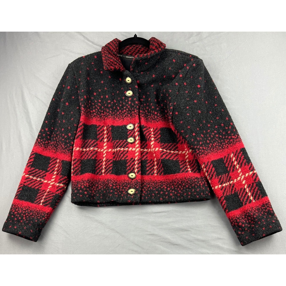 County Clothing Co Jacket Womens S Plaid Cropped Button Up Red Black Canada Good